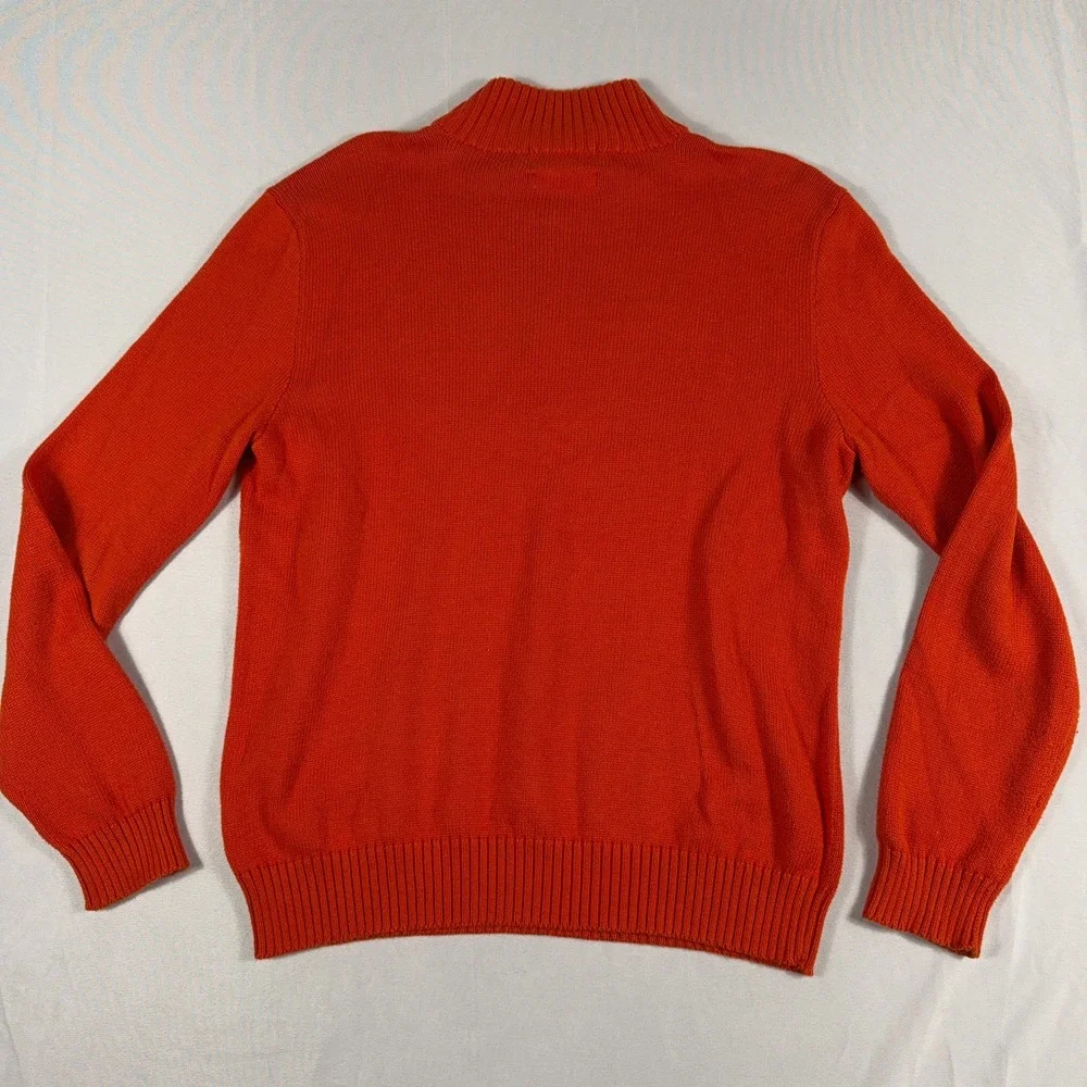 Polo Ralph‎ Lauren Quarter Zip Sweater Orange Cotton Knit Mens Large